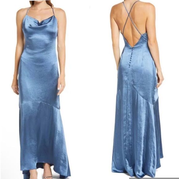 Elliatt Aisle Satin Slipdress in Sapphire Size small